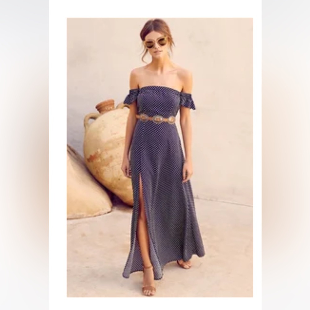 Lulu’s off the shoulder navy blue maxi dress